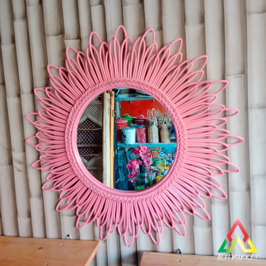 COD Kaca Cermin Cantik | Cermin Rotan | Aesthetic Mirror | Cermin Hias Berwarna | Hiasan Dinding | H