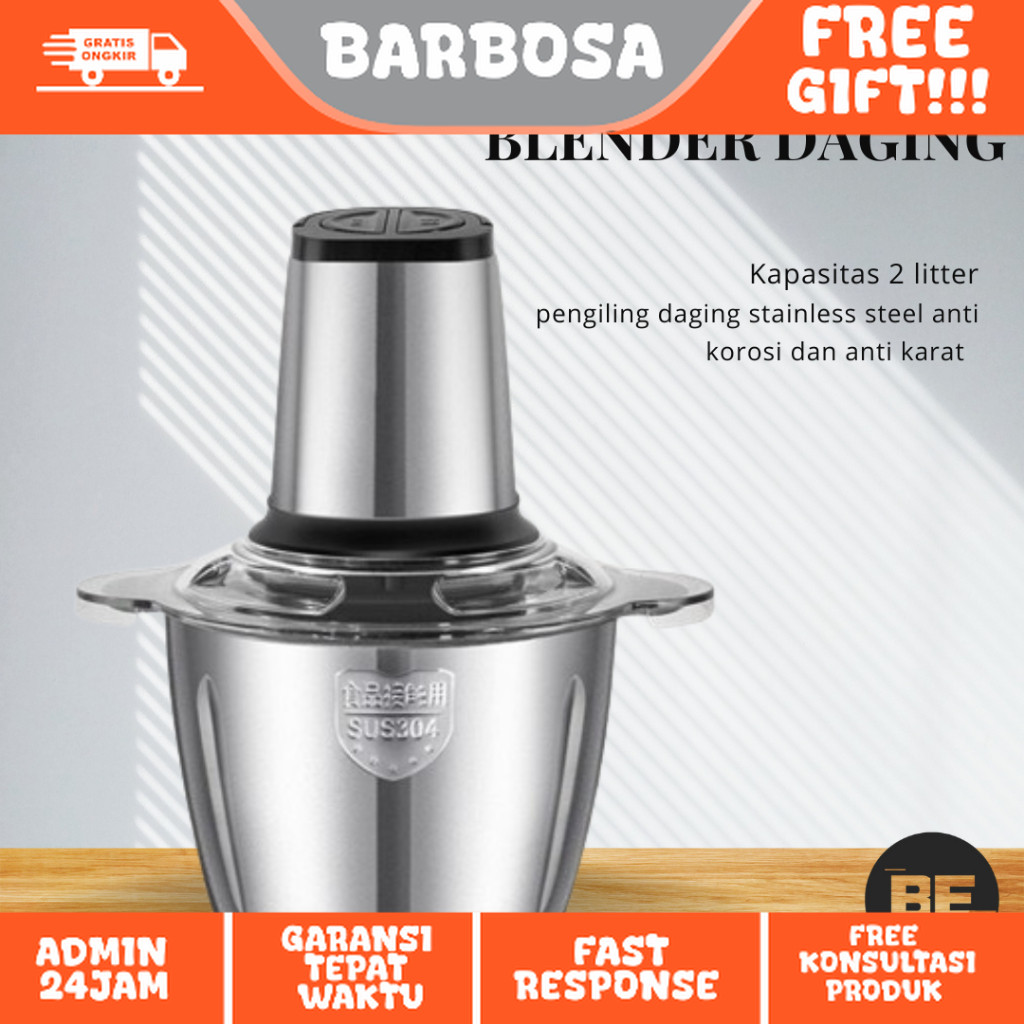 Blender Daging Choper Portable 2in1 4 Mata Pisau Stainles steel