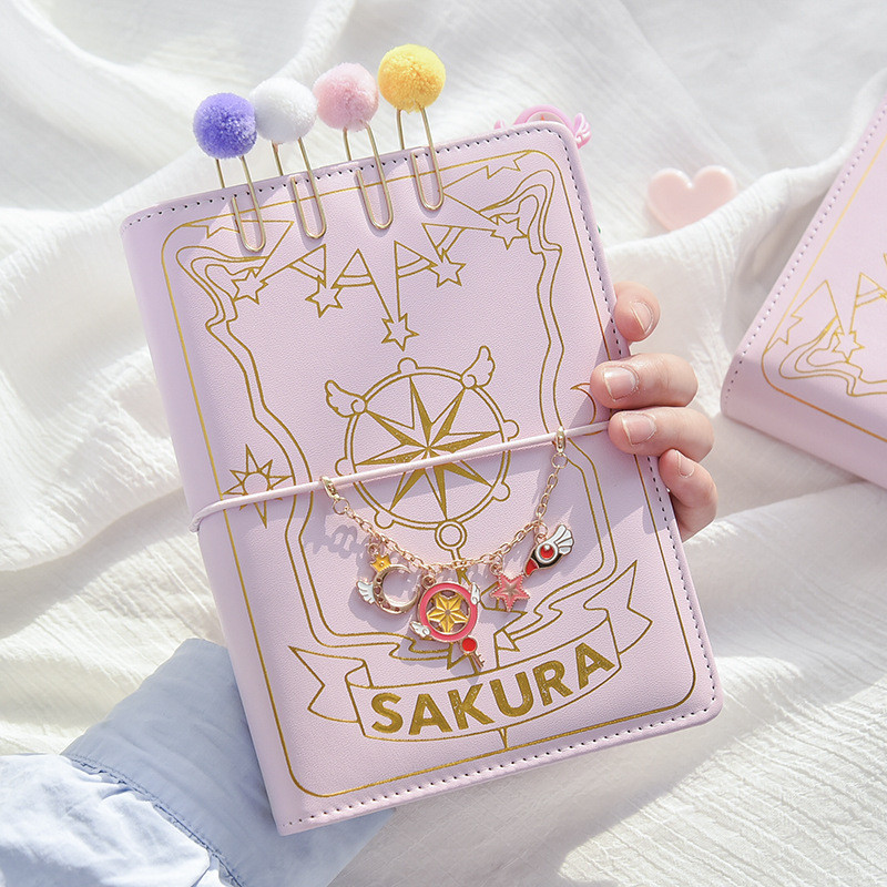 

Cute Pink Sakura Anime Loose-leaf Diary Notebook Colorful Pages Spiral 6 Holes Binder Notebook Journals Planner Stationery Set