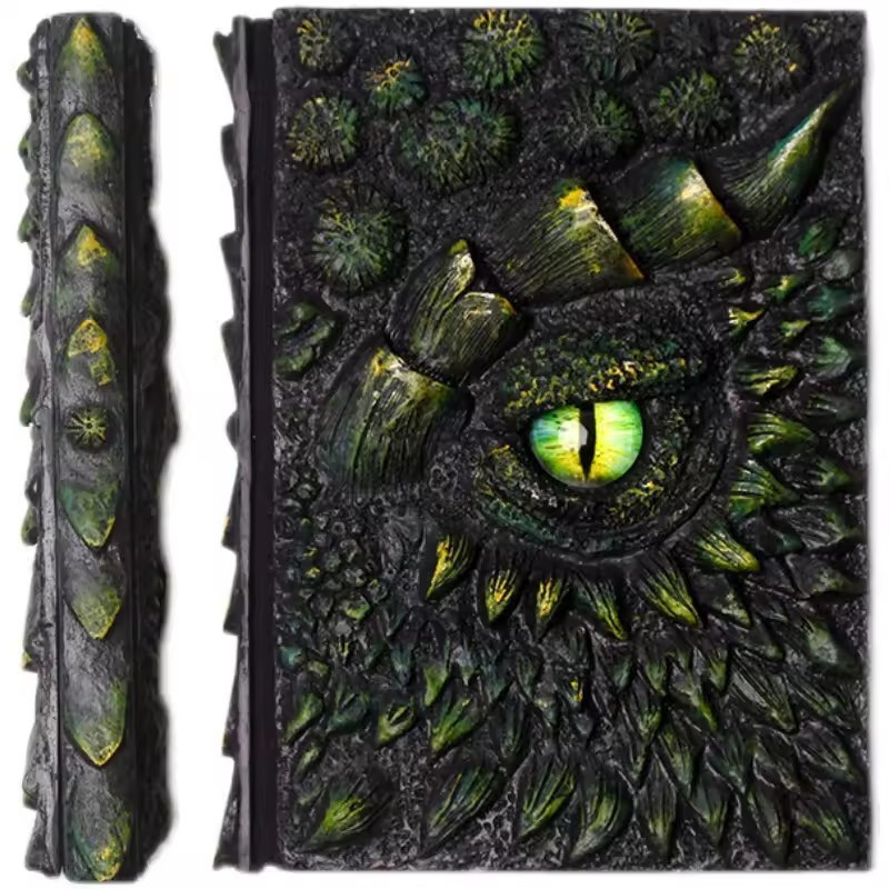 

Fashion Retro Dragon Embossed Cover Notebook Dragon's Eye Resin Handbook Travel Journal Book Cubic Embossed Art Journal Book
