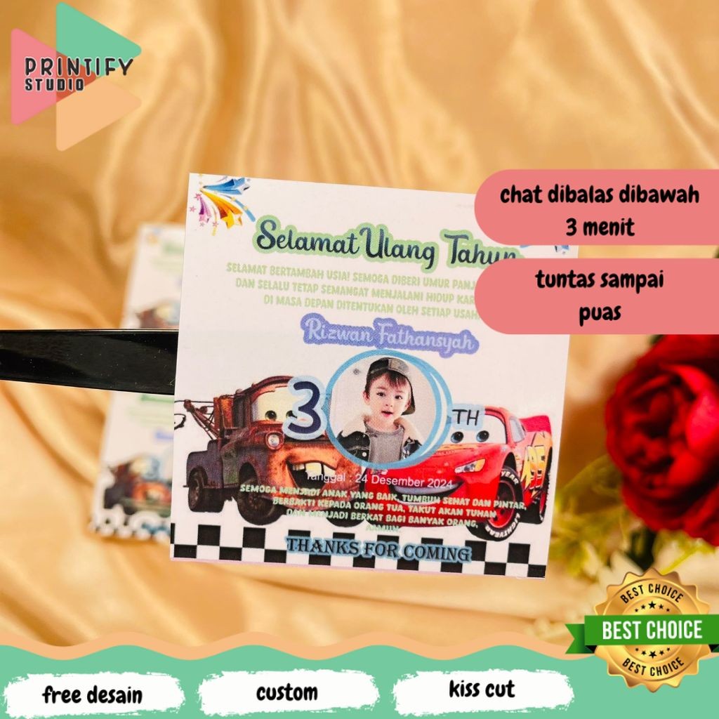 

Printify 5-8 Sticker Ulang Tahun Anak Bentuk Kotak Stiker Undangan Ultah Happy Birthday Uk.Sedang