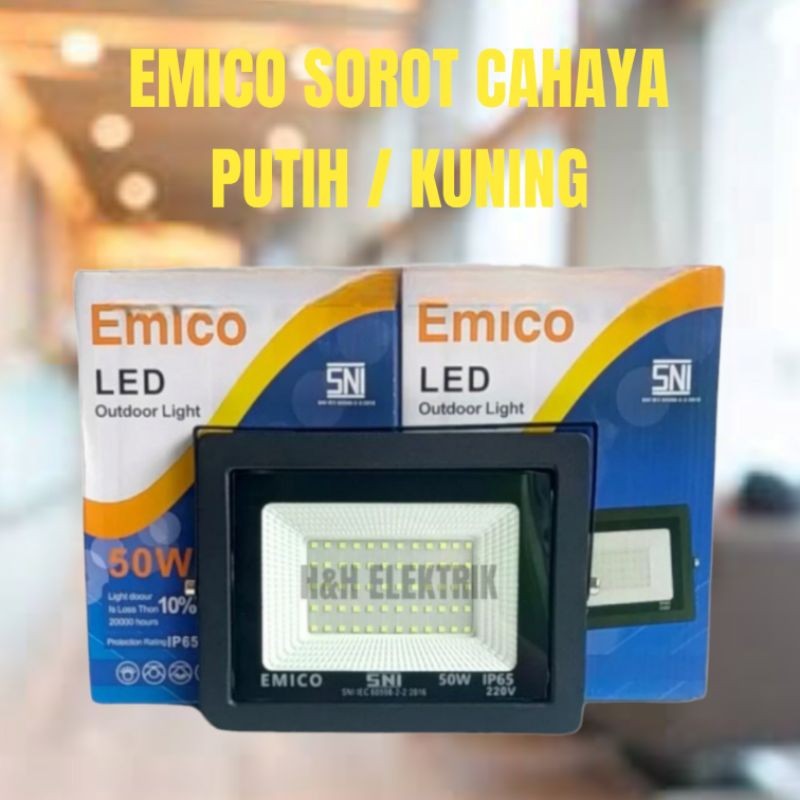 EMICO Lampu Tembak / Lampu Sorot Led 50w 50 Watt Cahaya Putih Cahaya Kuning