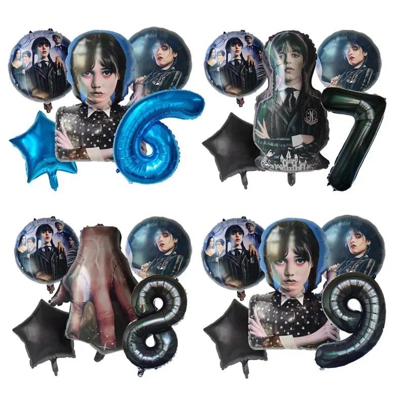 

5pcs Wednesday Birthday Party Decoration Foil Numer Balloon Boy Girls Baby Shower Thing Balloon Set Party Supplies