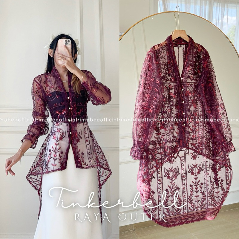 BAHAN PREMIUM / TINKERBELL RAYA OUTER // LONG OUTER OUTWEAR TUNIK BRUKAT TULLE BORDIR LEBARAN IKAT V