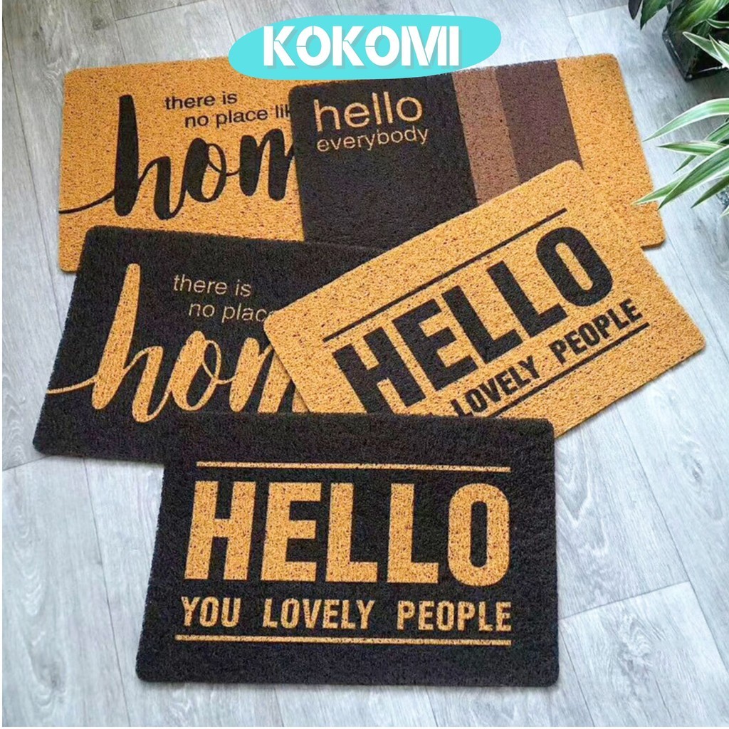 KOKOMI Hello Keset Premium PVC Besar 45x75cm Keset Pintu Depan Rumah Aesthetic Keset Mie Bihun PVC P