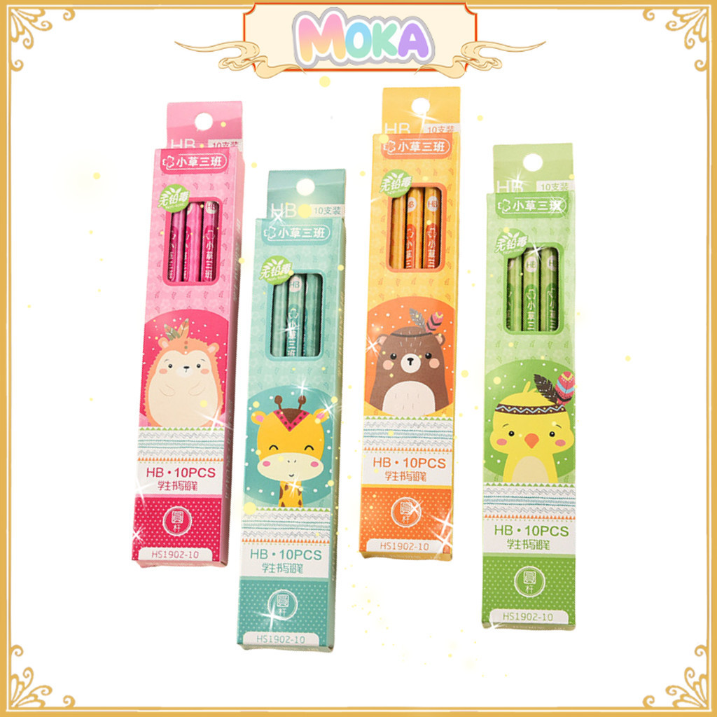 

MOKA Pensil Hb Isi 10 Pcs Dengan Penghapus Mini Diujungnya Motif Animal Kawaii Random MKP40