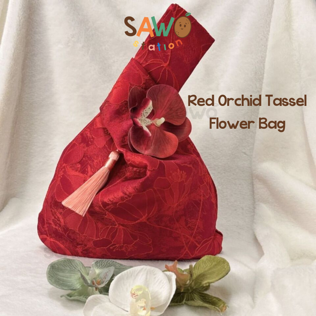 

Red Orchid Tassel Flower Knot Goodie Bag Gift Packaging Tas Kantong Kain Bungkus Kado Souvenir Bingkisan