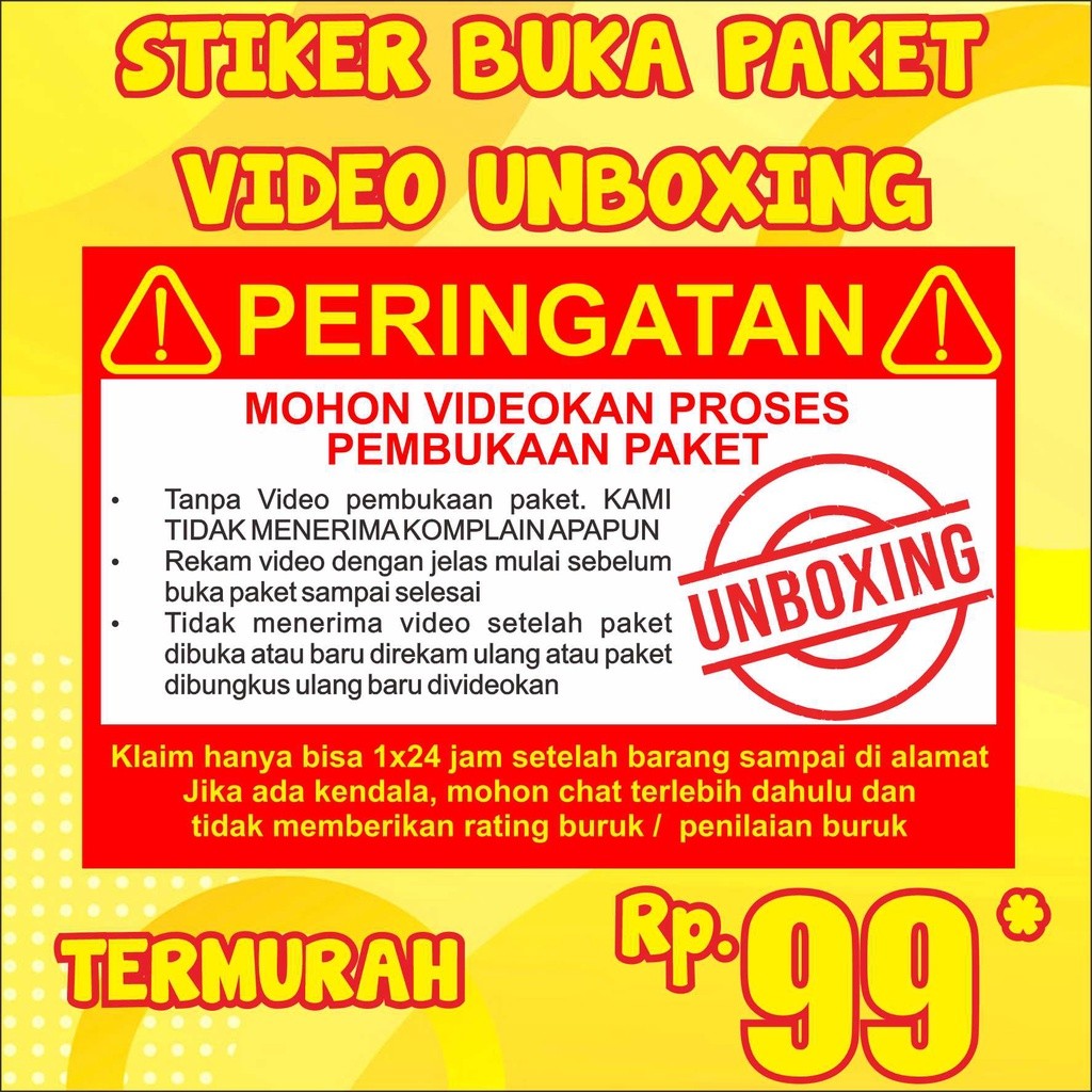 

Stiker Video Unboxing / Stiker Label Peringatan Buka Paket / Paket Pengiriman Olshop MURAH