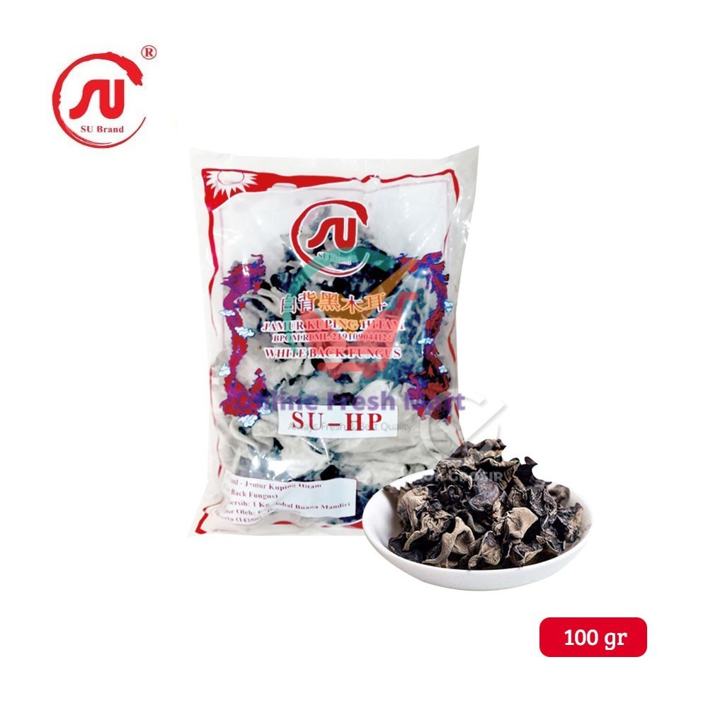 

Su Brand Jamur Kuping Hitam Kering / White Back Black Fungus (100 gr) - Online Fresh Mart Denpasar