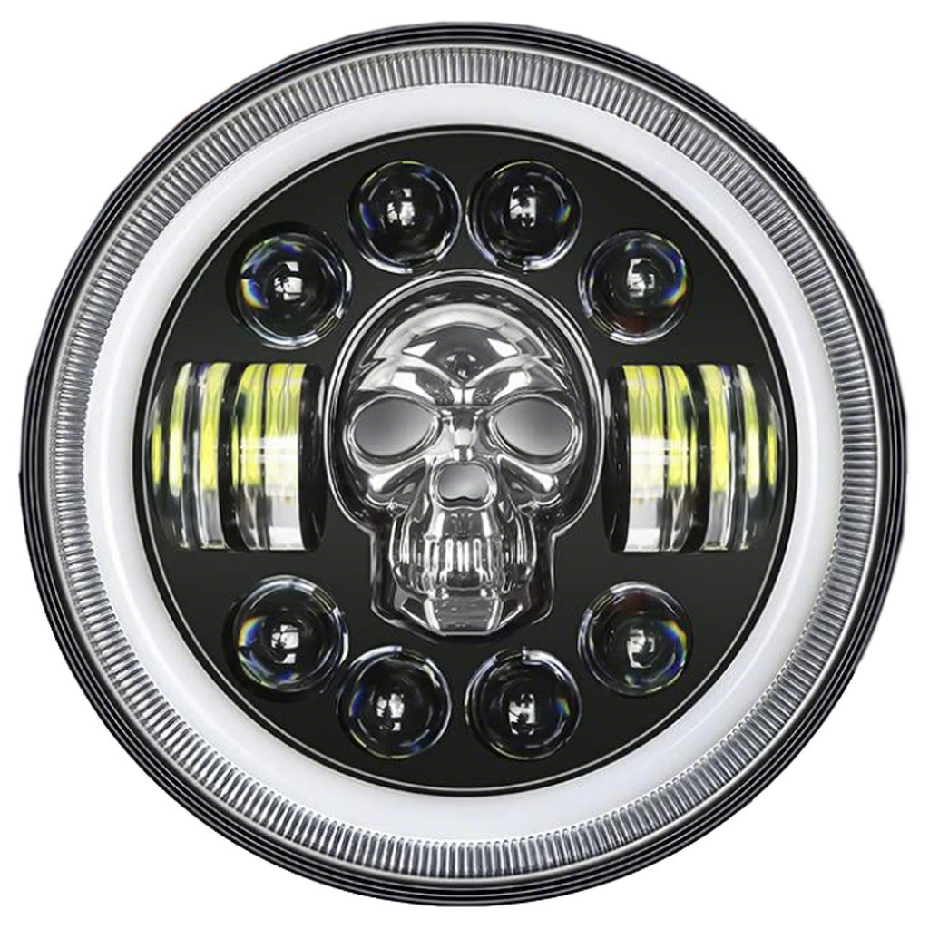 Lampu Tembak Daymaker Tengkorak 7 Inch LED Bulat Lampu Tembak Tengkorak 40 Watt Lampu Daymaker