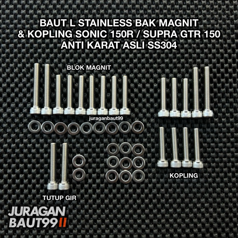 BAUT L STAINLESS BLOK BAK MAGNIT & KOPLING SUPRA GTR 150 / SONIC 150R ANTI KARAT SS304