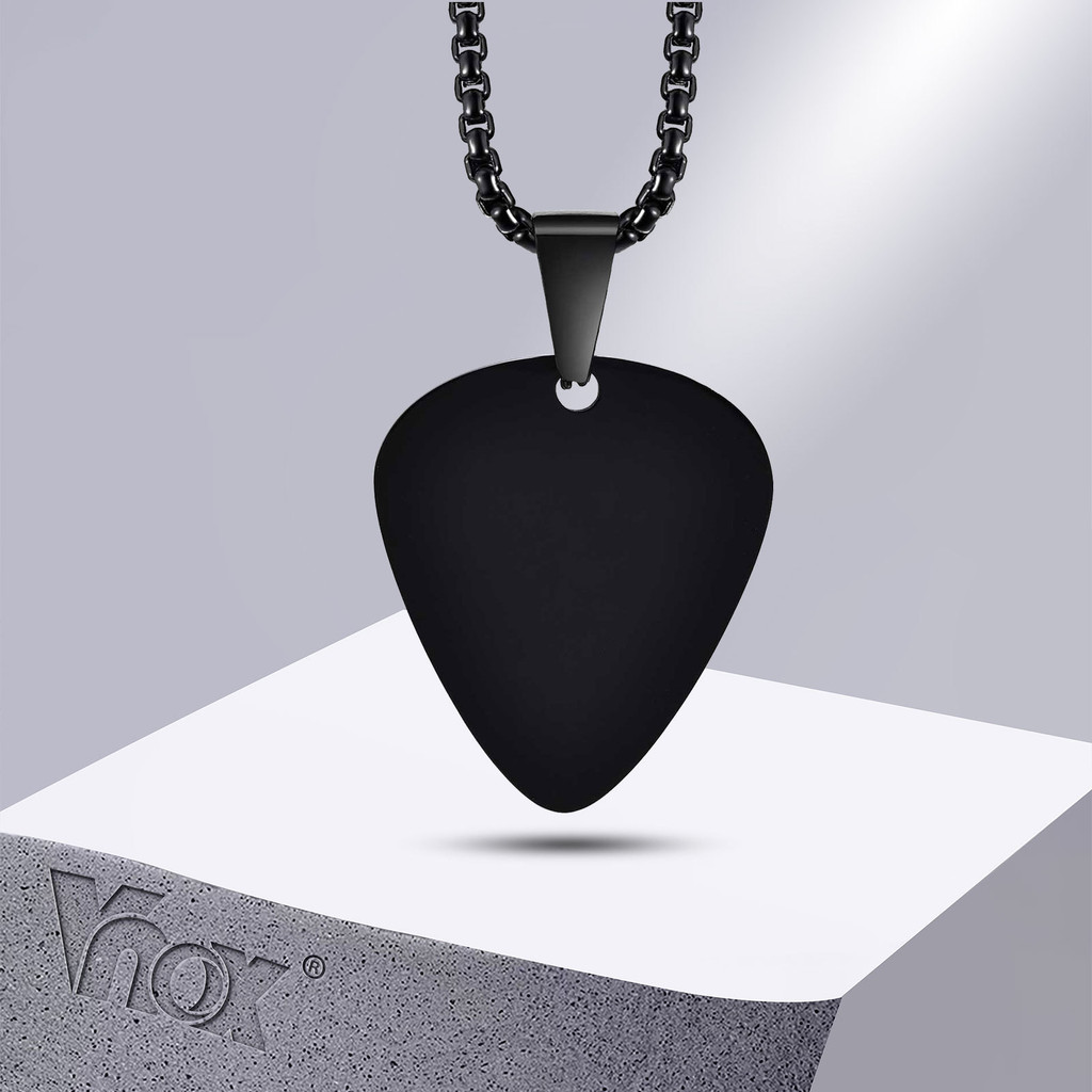 Vnox New Unique Guitar Pick Necklace for Men Boys, Stainless Steel Guitar Picks Pendant Collar to Mu