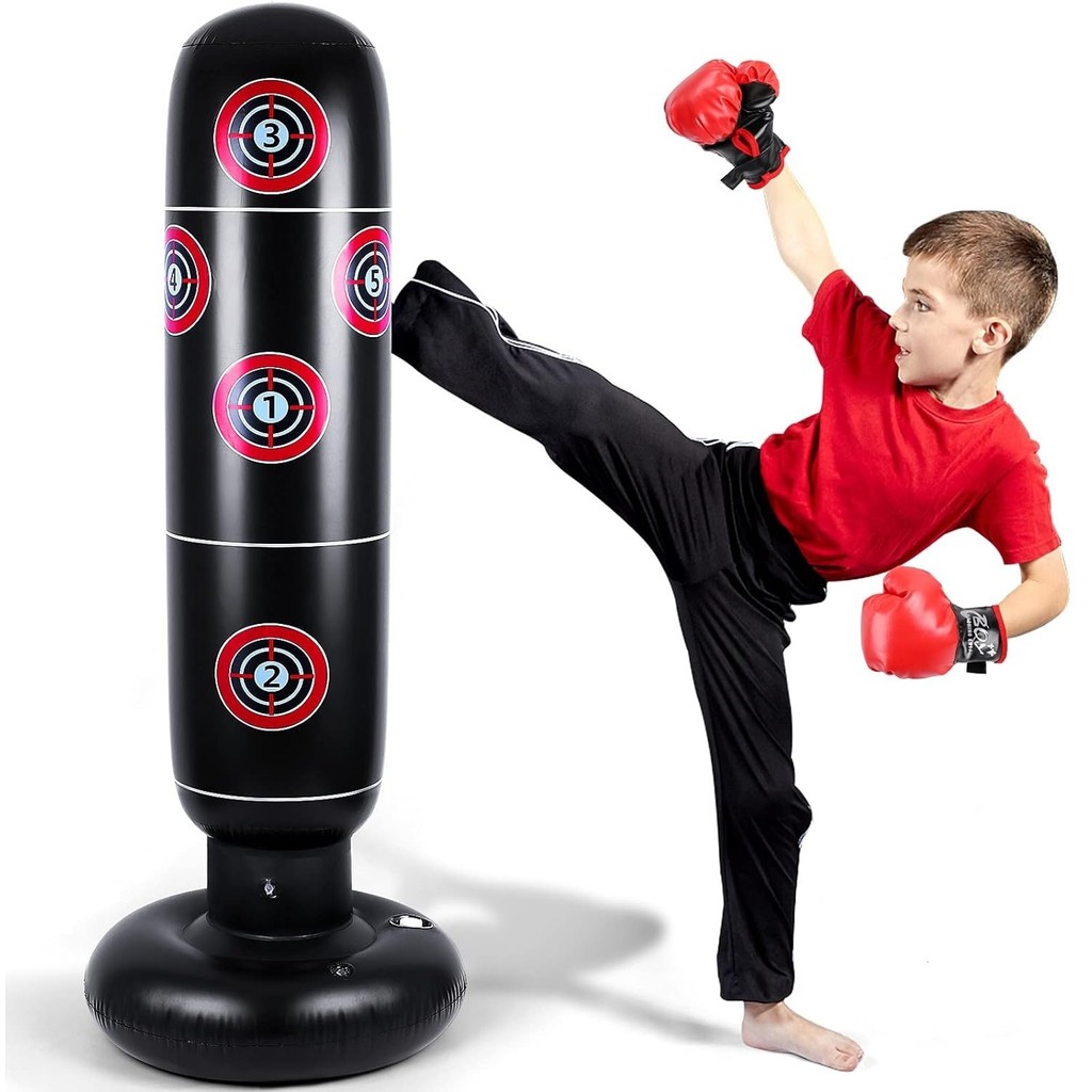 Inflatable Punching Bag PVC Boxing Bag Adults Kids Tumbler Sandbag Boxing Training Stress Relieving 