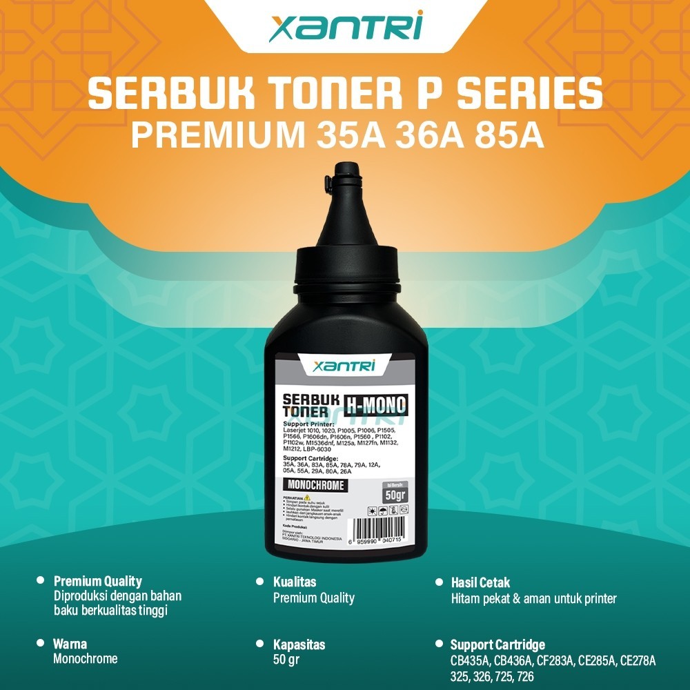 Xantri - Serbuk Xantri Toner Cartridge 35A CB435A 36A CB436A 83A CF283A 85A CE285A 78A 325 326 725 7