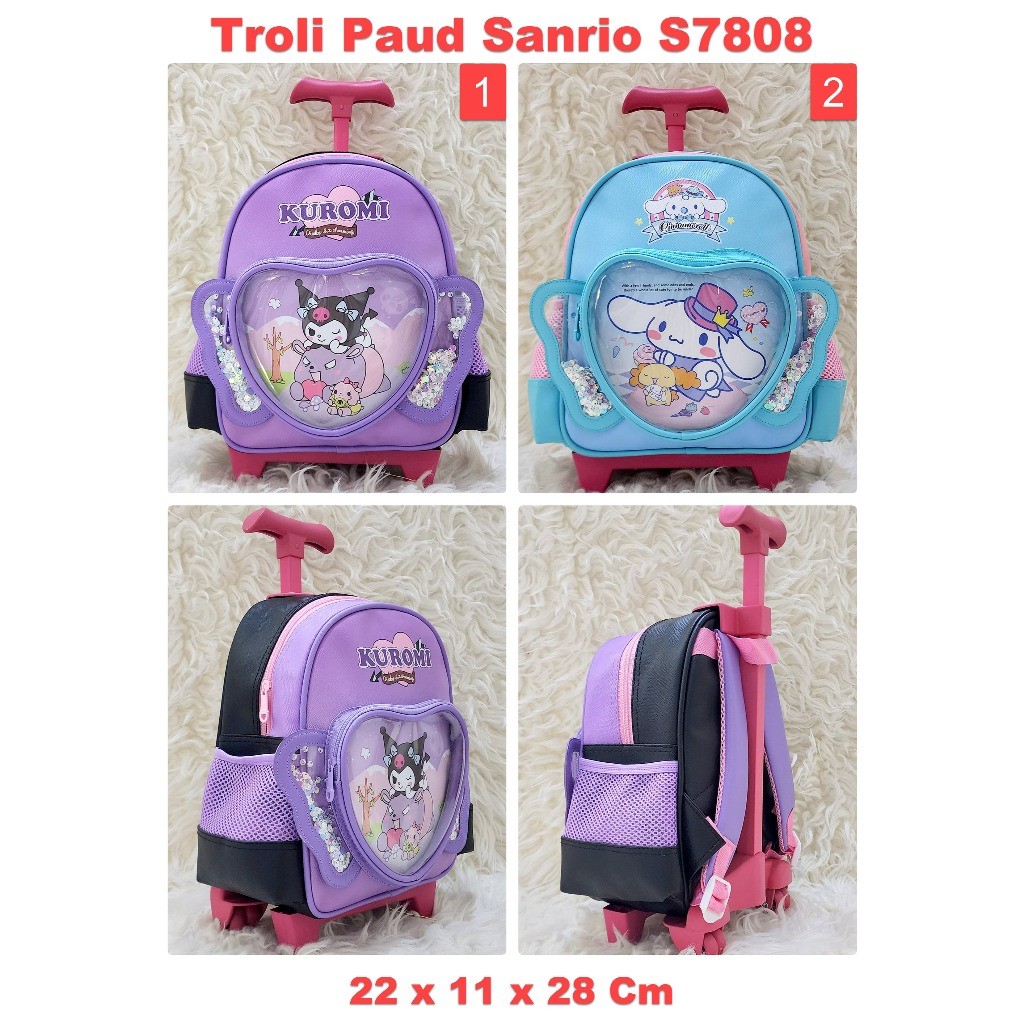 Tas Troli dorong / Ransel Paud PG TK Anak Cewek Sanrio backpack for school kids Troli trolley bag mi