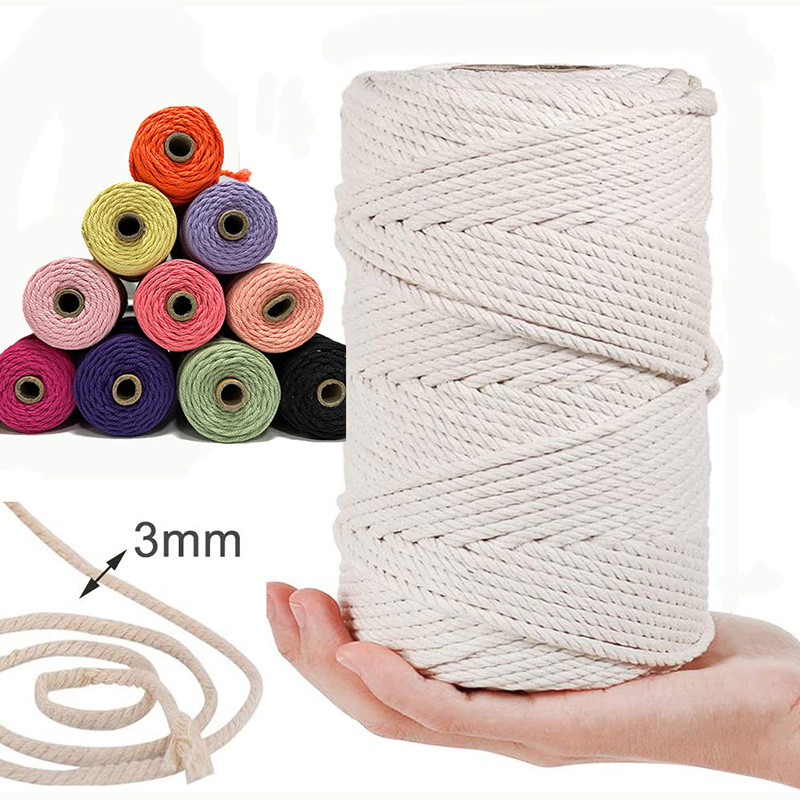 Macrame Cord 3/4mm 300m 100% Natural Cotton Macrame Rope Cotton Cord for DIY Crafts Knitting Plant H