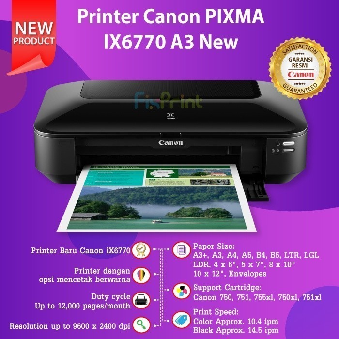 FixPrint Printer A3 Canon PIXMA IX6770 IX-6770 Cartridge Original CLI751 PGI750 New Printer Garansi