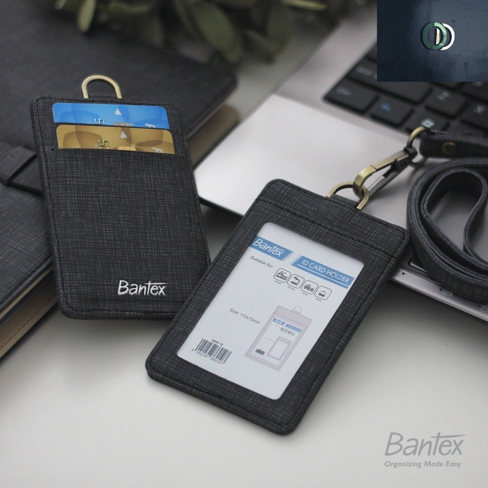 

PROMO HOT SALE !! / Bantex Leather Name Tag ID Card Holder Black 8869 10 Kulit Sintetis Lanyard Tali