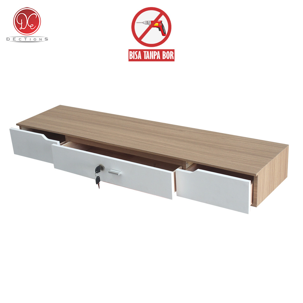 Dections Rak Dinding Laci Gantung 100x25cm 3 Penyimpanan Dengan Kunci