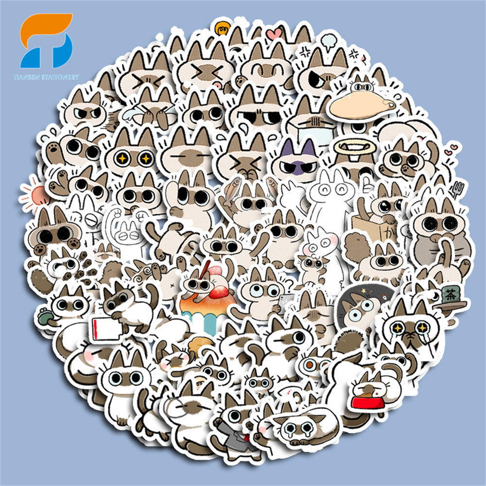 

100pcs Cute Siamese Cat Stickers Diy Computer Washi Scrapbooking Laptop Stickers Stationery Arts Crafts