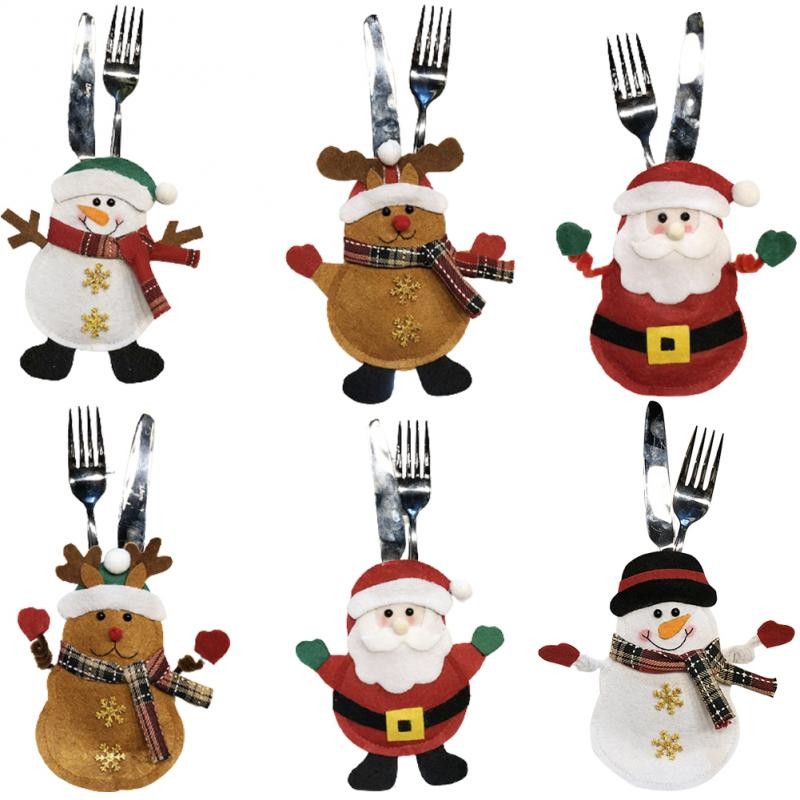 Christmas Cutlery Cover Bag Cloth Santa Claus Snowman Elk Shaped Cute For Kitchen Tableware Knife Fo