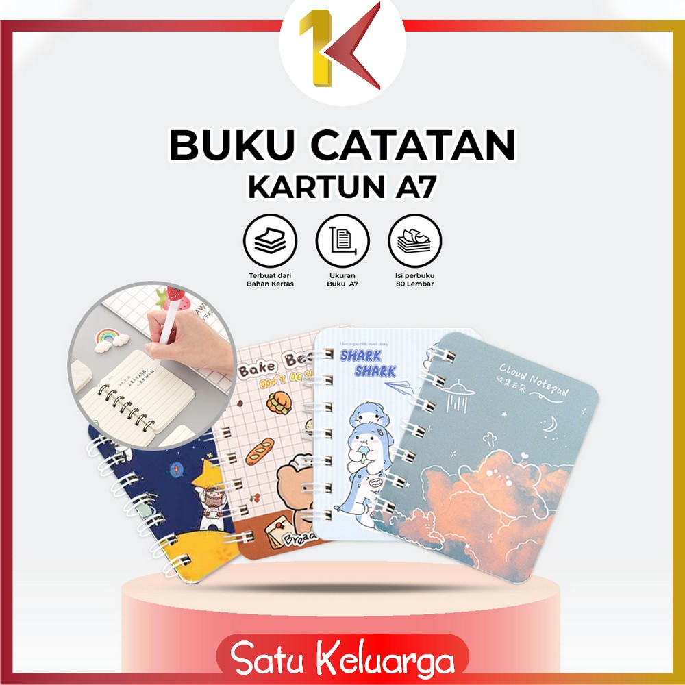 

SK-A58 Buku Catatan Kartun Memo Kecil A7 80 Lembar / Buku Kecil Notebook Ring Motif Notepad / Buku Mini Alat Tulis Portable