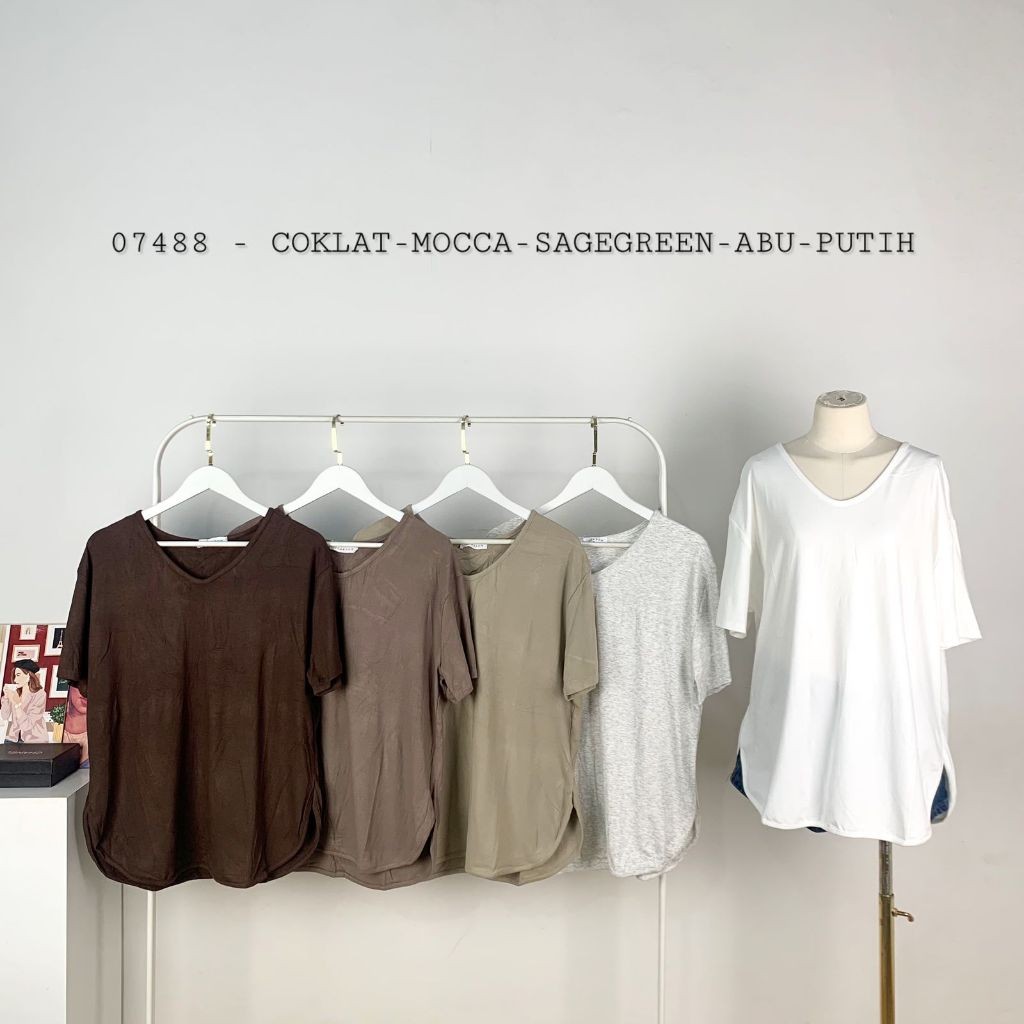 KAOS JUEDRXON STUDIO BASIC ATASAN OVERSIZE WANITA KAOS V NECK BAWAH OVAL MODEL LENGAN PENDEK KEKINIA