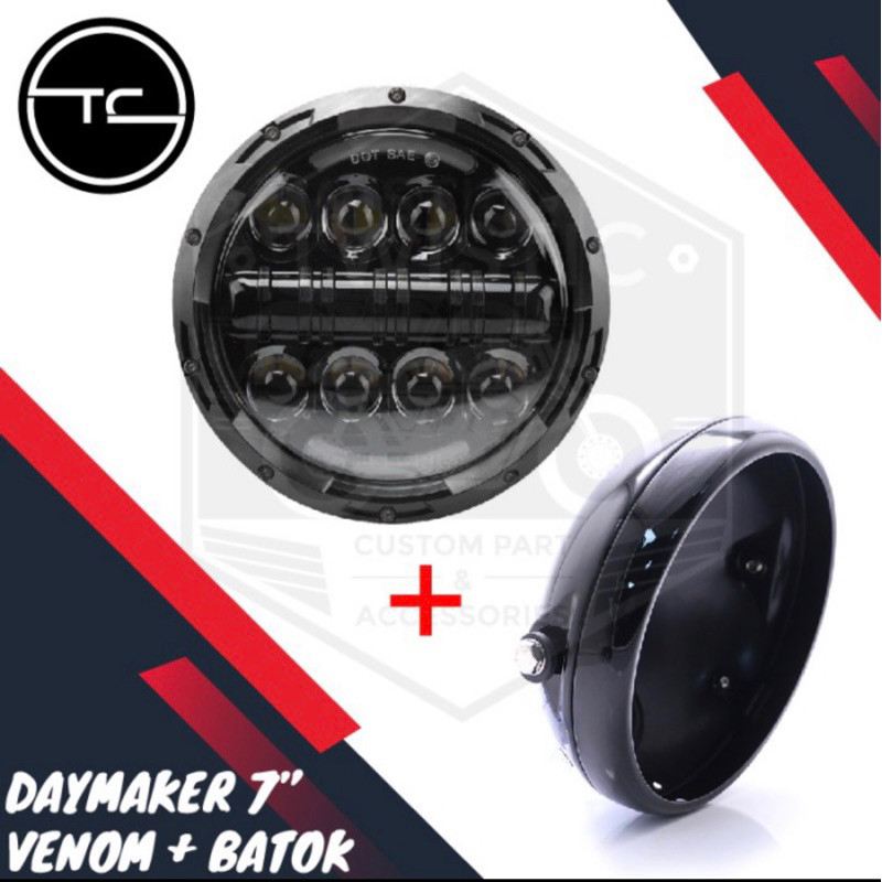 LAMPU TEMBAK DEPAN (GT 60) BULAT 7 INCH DENGAN BATOK LED HEADLIGHT CUSTOM JEEP RX KING NINJA