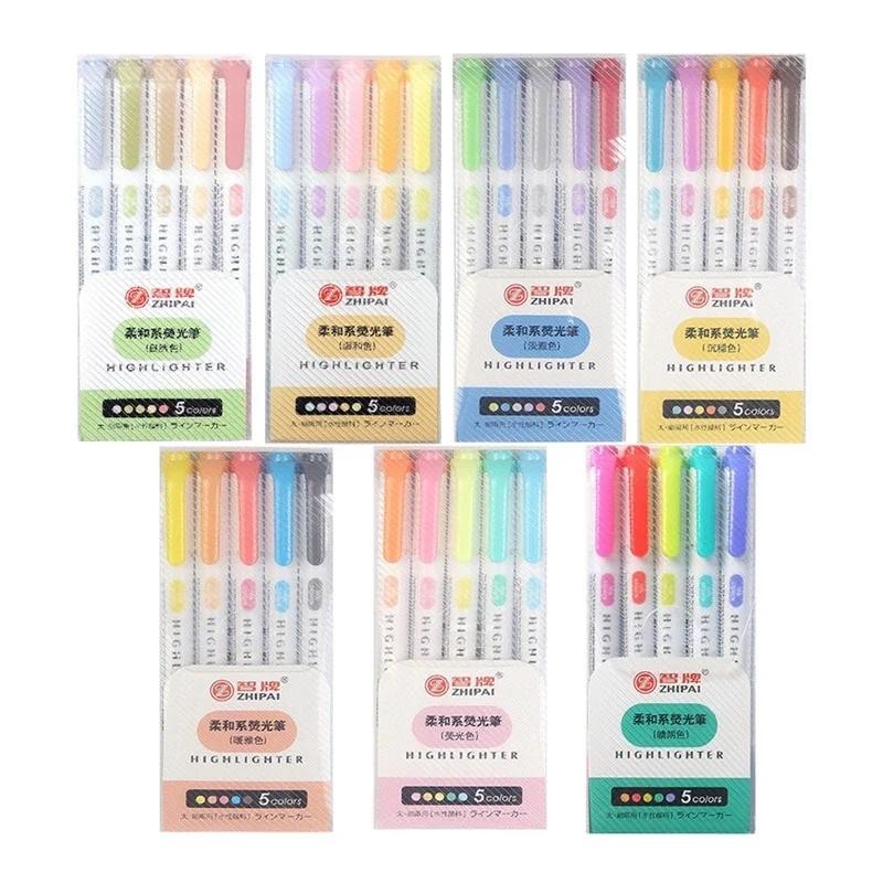 

5 Colors/box Colors Double Headed Highlighter Pen Set Fluorescent Drawing Markers Highlighters Pens Art Cute Pastel Stationery