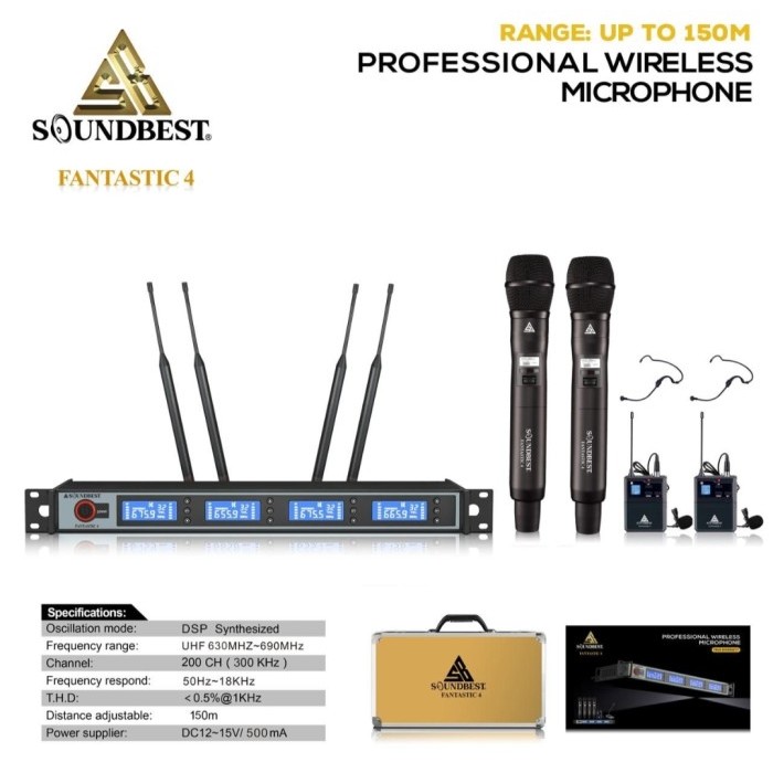 Mic Wireless Soundbest Fantastic 4 Original 4 Mic 2 Pegang 2 Clip On