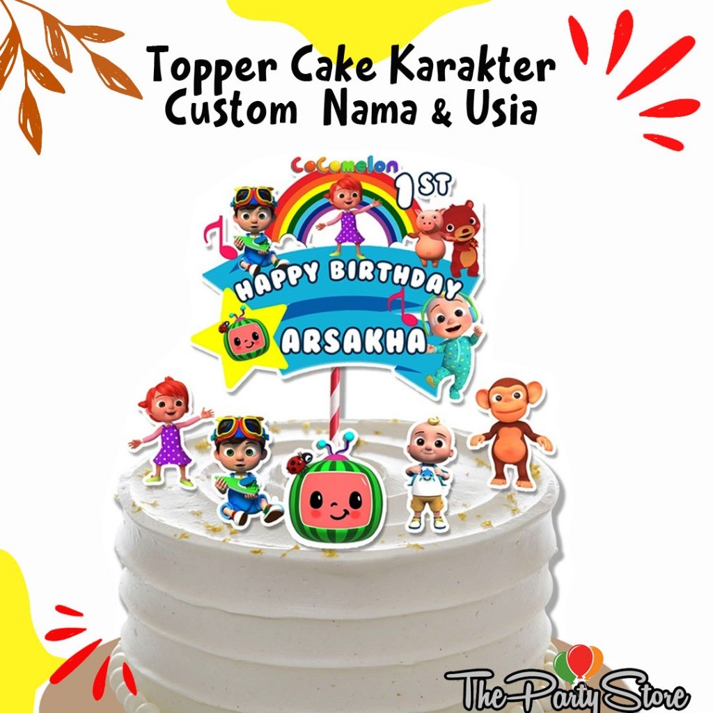 Topper Cake Happy Birthday Custom Nama dan Usia Karakter Cocomelon