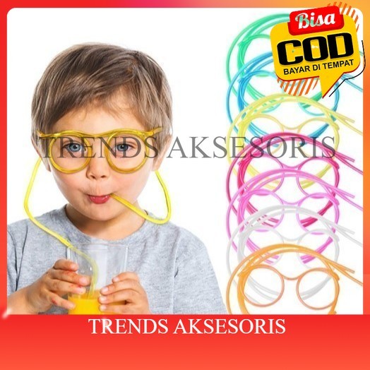 [TRENDS COD]. Sedotan Kacamata Unik, Mainan Straw Sedotan Minum Anak Bentuk Kaca mata Warna Random M