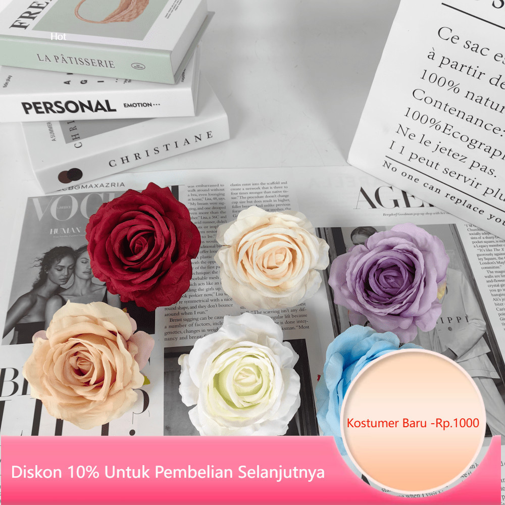 Kepala Bunga Mawar Kain Hias 12Pcs Buket Pengantin Wisuda Hiasan Karangan Bunga DIY Dekor