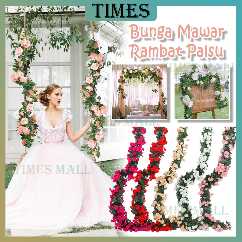 Bunga Juntai Plastik Imitasi Mawar Rose / Bunga Rambat Palsu Mawar Artificial /Bunga Rambat Mawar Pl