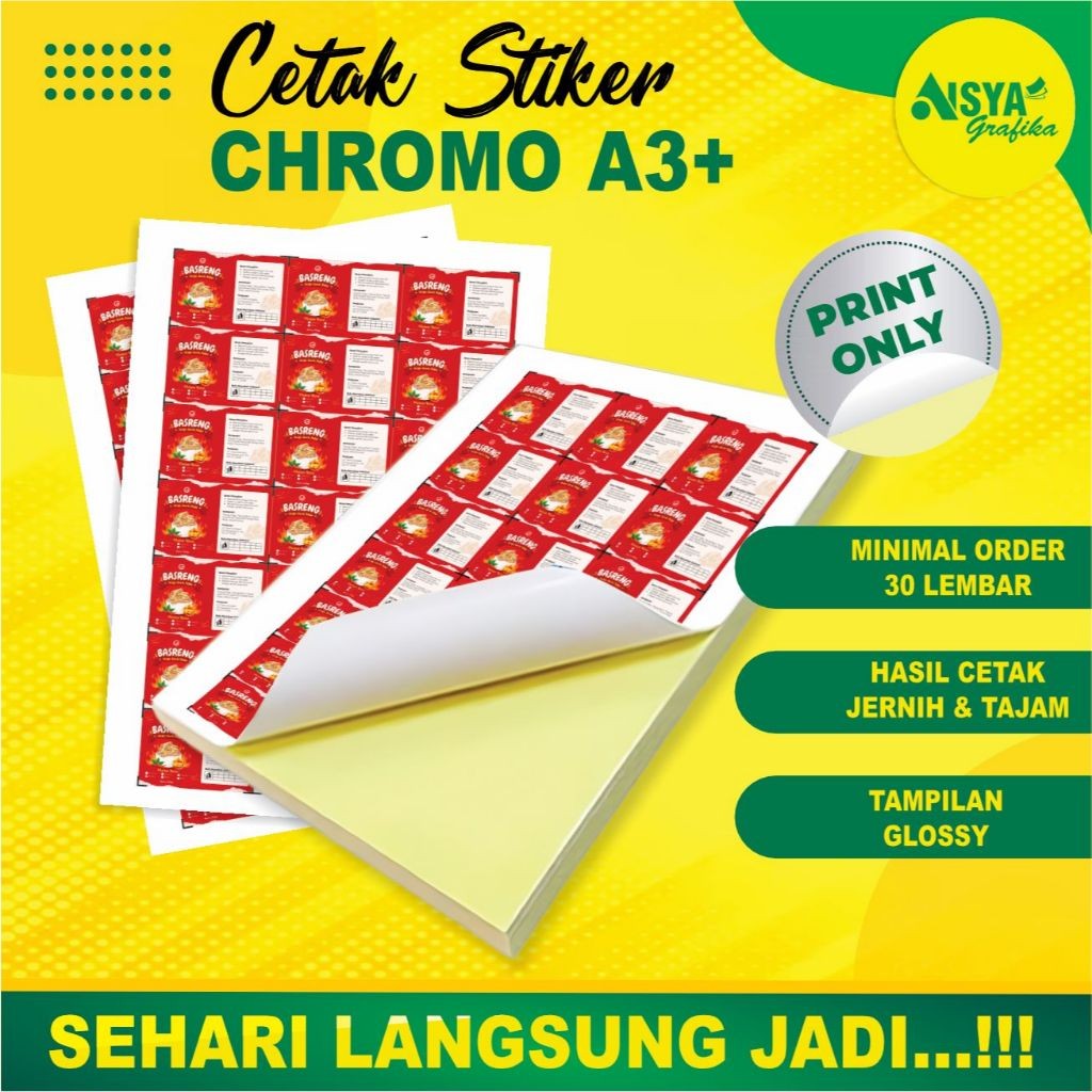 

[GROSIR] Print A3+ STIKER CROMO | cetak A3+ stiker bontak stiker kemasan label makanan minuman | By SindikatStiker