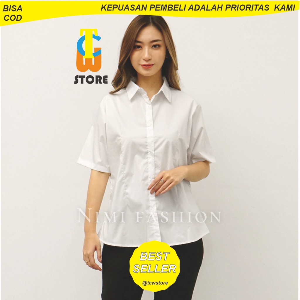 TCWSTORE - Kemeja Basic Lengan Pendek Wanita Kemeja Putih Formal Pendek