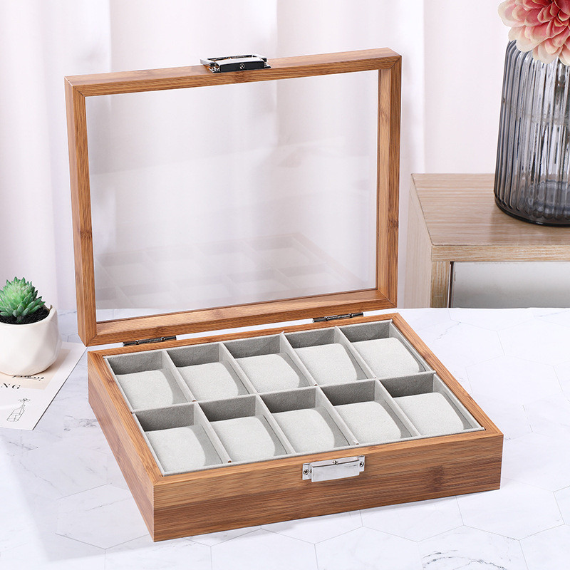 

Opening Watch Display Box Wood Grain Watch Organizer Case 6 10 12 Slot Wooden Watch Storage Box Window
