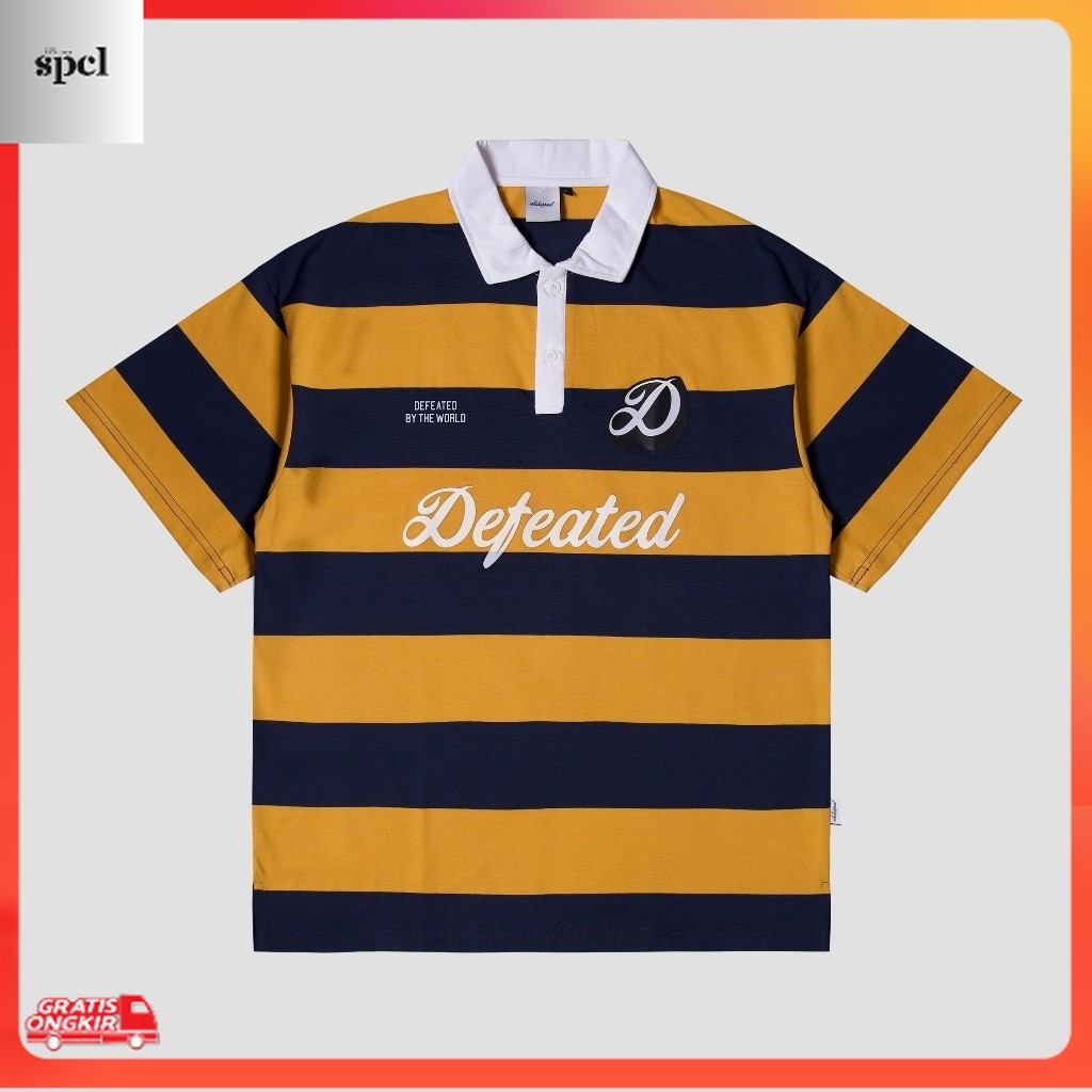 Kekinian / Exhale Apparel Tshirt Kaos Polo Oversize Salur Stripes Defeated Yellow