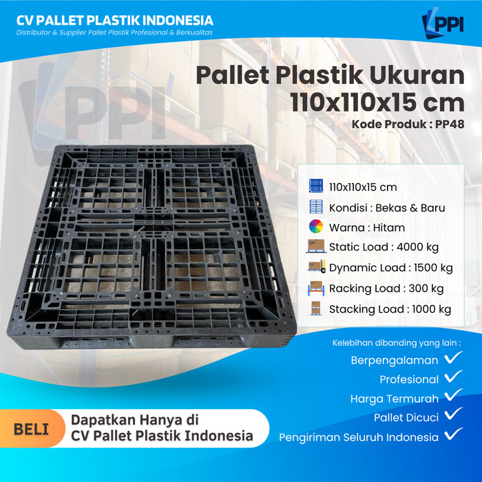 

Pallet Plastik Bekas/Baru Ukuran 110x110x15 cm – PP48 / Pallet Plastik Hitam / Pallet Plastik Jaring