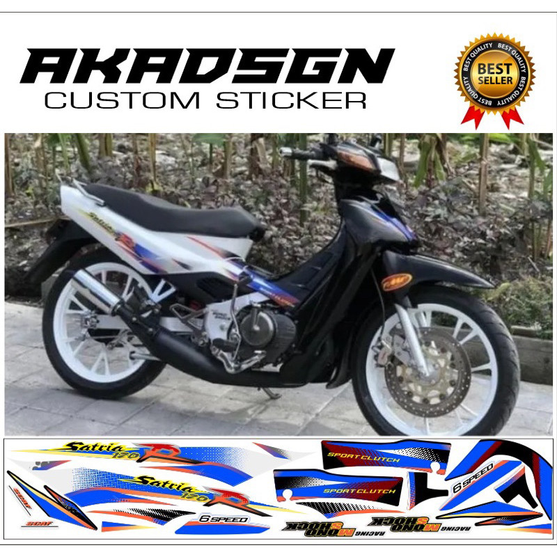 sticker striping Suzuki Satria R 120 1999 hitam putih Lumba laminasi glossy