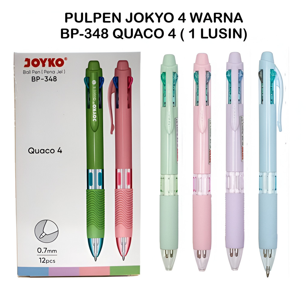 

(12pcs) Ball Pen Pulpen Pena Joyko BP-348 Quaco 4 0.7 mm 4 Warna Colors - Joyko Pulpen 4 Warna
