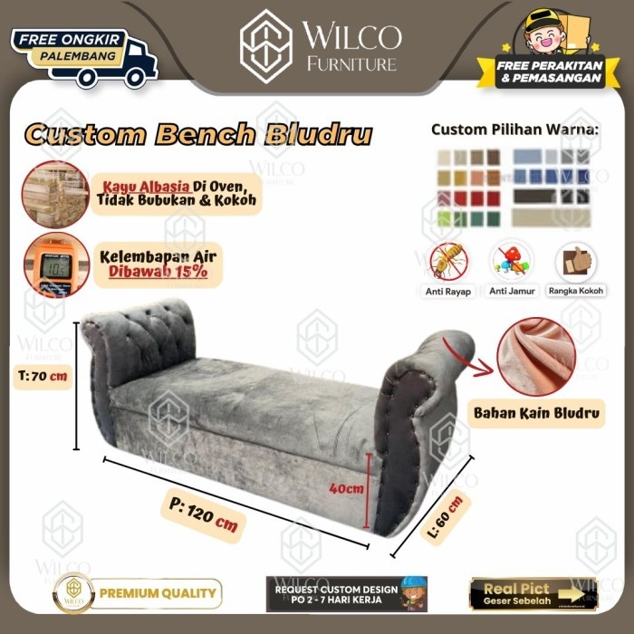 Custom Kursi Bench Kain Bludru | Custom Sofa Bench Custom | Kursi Bench Bludru