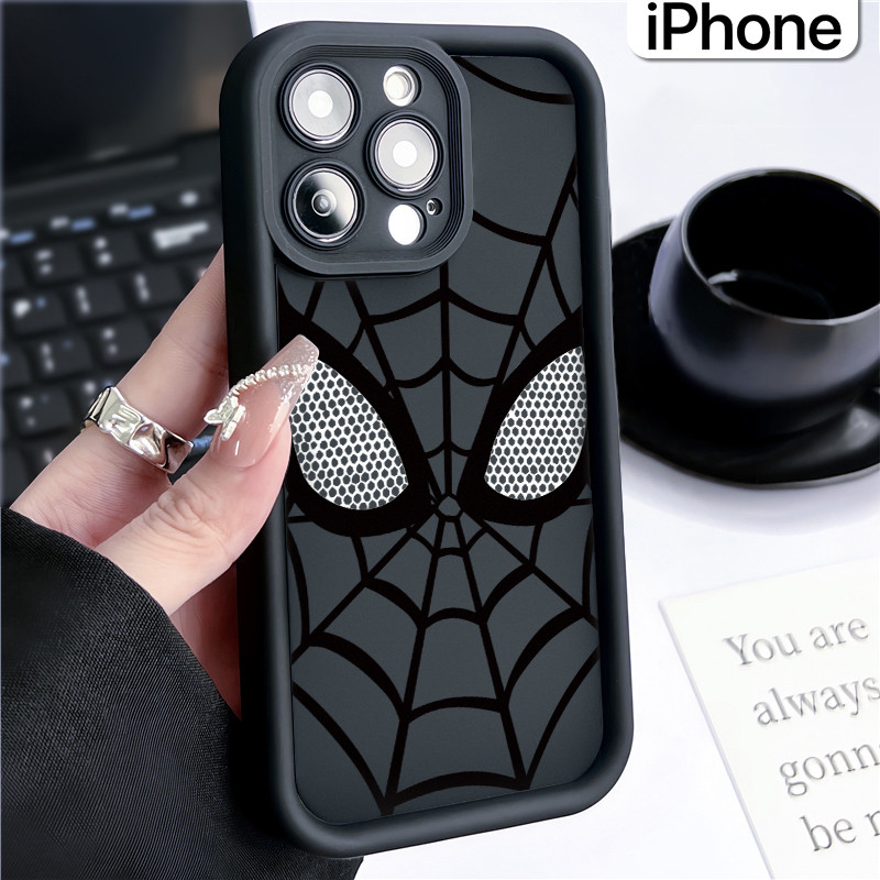 Fashion Spider-Man Couple Silicone Case iPhone 15 13 11 12 14 Pro Max XR X Xs Soft Polos Hitam TPU T
