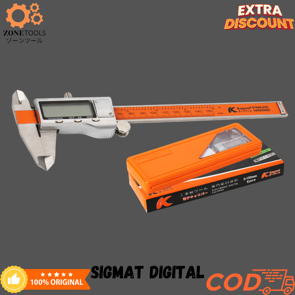 Kapusi Sigmat Jangka Sorong Digital LCD Vernier Caliper Digital Stainless Steel 150mm free baterai