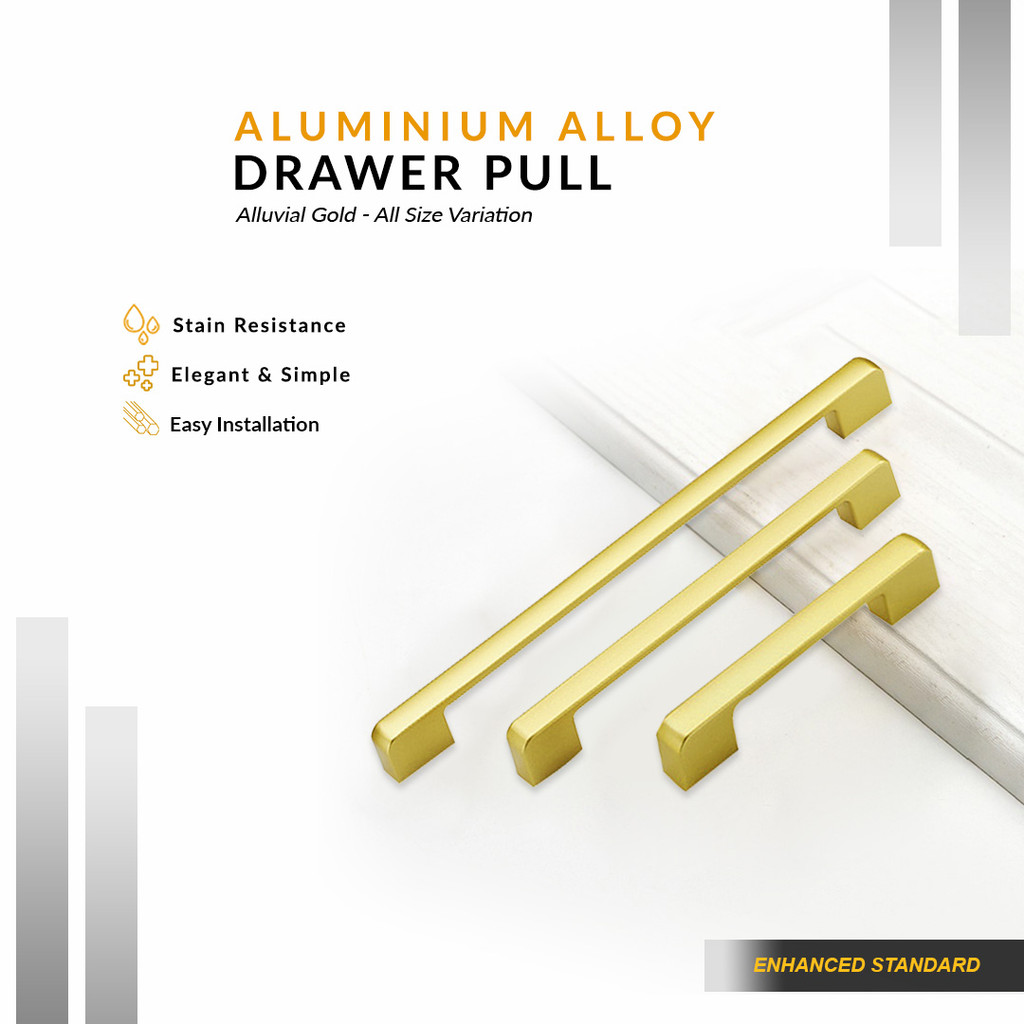 Tarikan Laci Lemari Minimalis Aluminium Alloy Gold