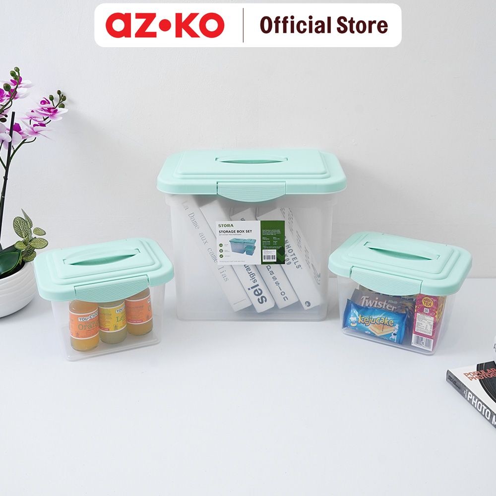 AZKO Stora Set Kotak Penyimpanan Kotak Serbaguna Plastik Wadah Simpan Storage Box Dengan Handle Boks
