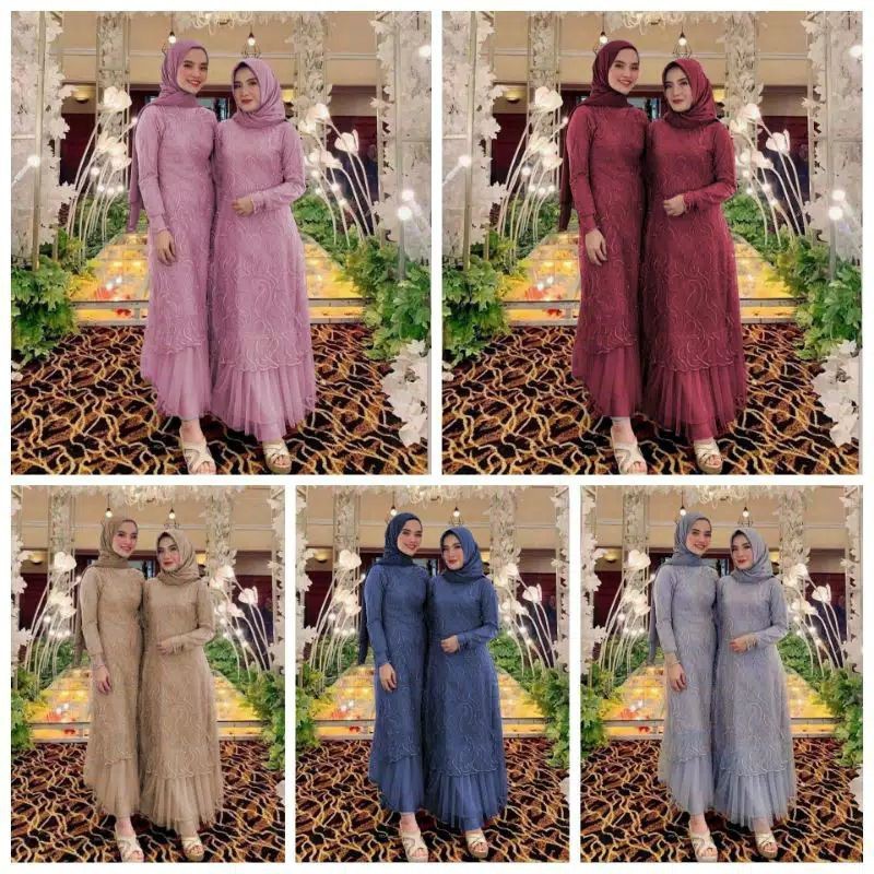 MAXI GERALDINE/MAXI BRUKAT TILE RUBY MUTIARA/GAMIS  BRUKAT TILLE/GAMIS MURAH/GAMIS BRUKAT/GAMIS TERB