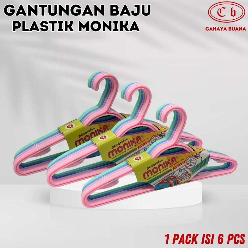 Gantungan Baju Plastik Monika Isi 6 pcs Hangger Baju Pakaian Serbaguna