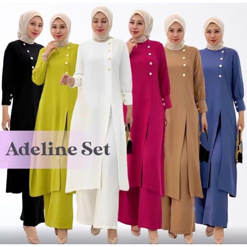 BAHAN ADEM / Setelan Crinkel Airflow Premium Adeline Set Wanita Tunik Celana Kulot Saku Kanan Kancin