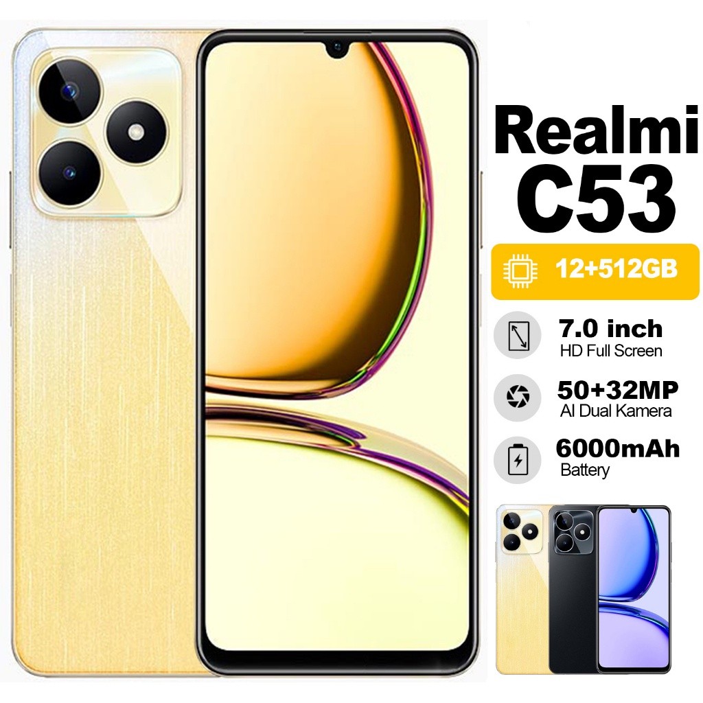 【freedom】Hp terbaru 2025 Realmi C53 ram 12 256GB 512GB 6000mAh 50MP FHD Kamera Smartphone 5G Handpho